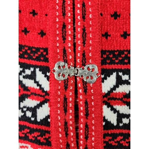 Croft & Barrow Womens Cardigan Sweater M Red Nordic Fair Isle Granny Metal Clasp - Picture 4 of 11